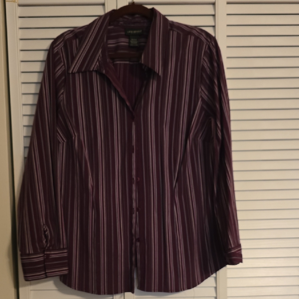 Lane Bryant Burgundy Striped Button Down Women Shirt